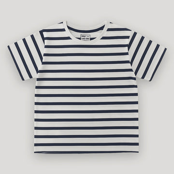 WHITE WITH BLUE STRIPES HALF SLEEVES T-SHIRT FOR BOYS